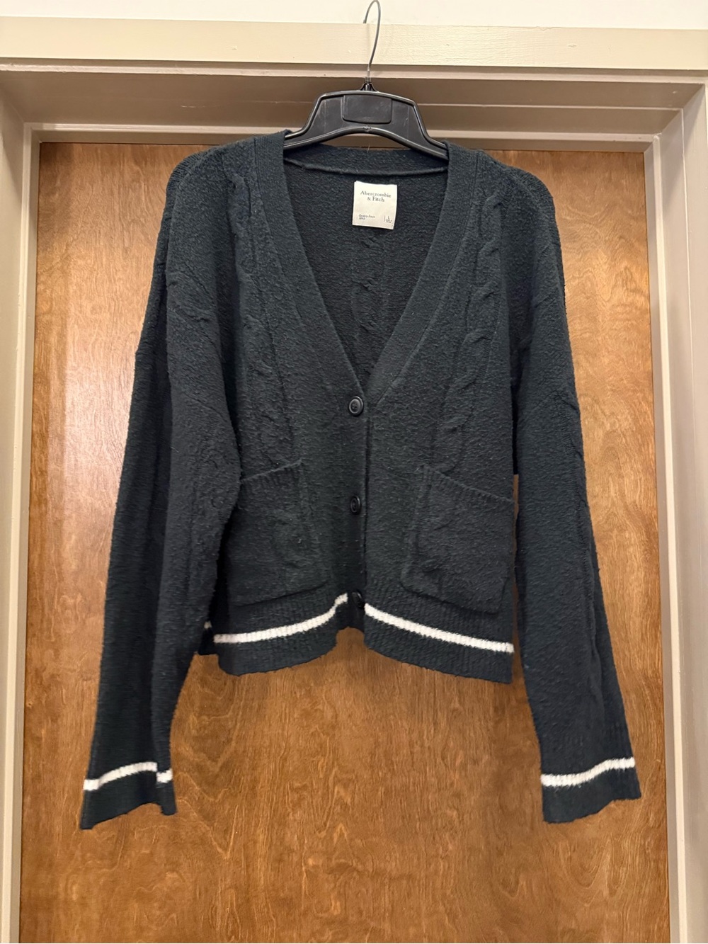 Abercrombie & Fitch Black Cardigan with White Stripe Trim